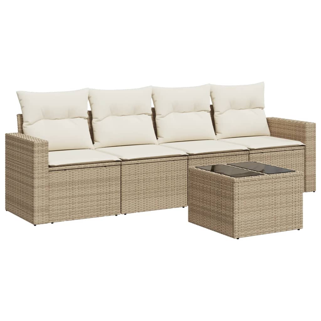 5-delige Loungeset met kussens poly rattan beige is nu te koop bij PeponiXL, paradijselijk wonen!