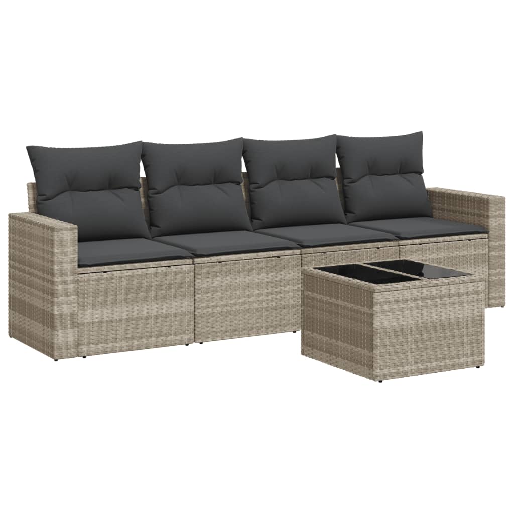 5-delige Loungeset met kussens poly rattan lichtgrijs is nu te koop bij PeponiXL, paradijselijk wonen!