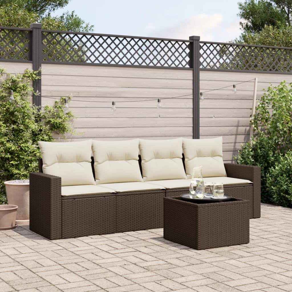 5-delige Loungeset met kussens poly rattan bruin is nu te koop bij PeponiXL, paradijselijk wonen!