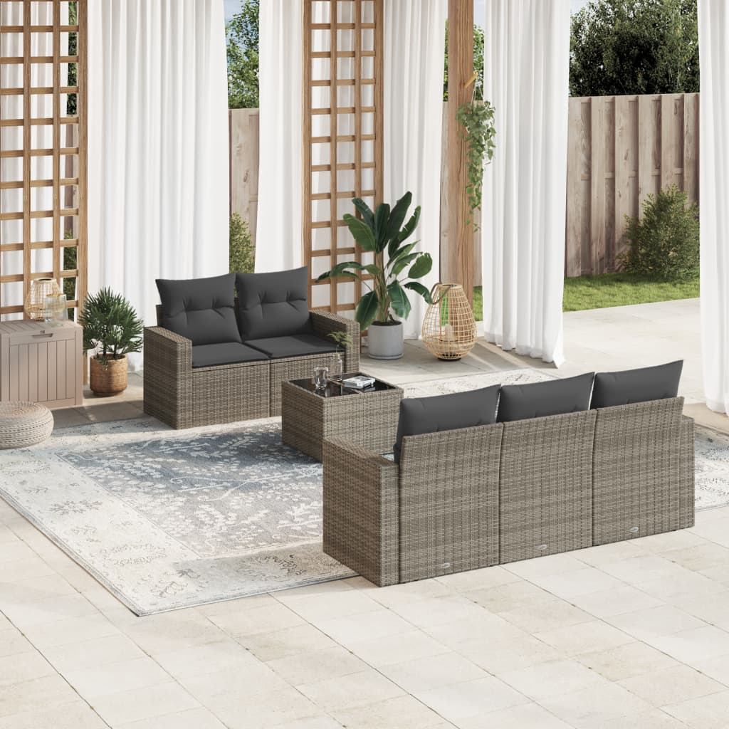 6-delige Loungeset met kussens poly rattan grijs is nu te koop bij PeponiXL, paradijselijk wonen!