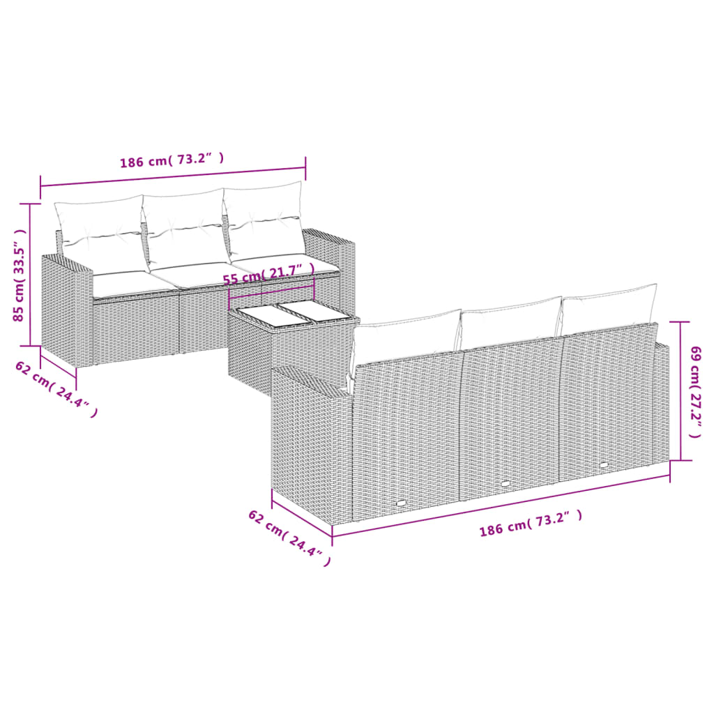 7-delige Loungeset met kussens poly rattan bruin is nu te koop bij PeponiXL, paradijselijk wonen!
