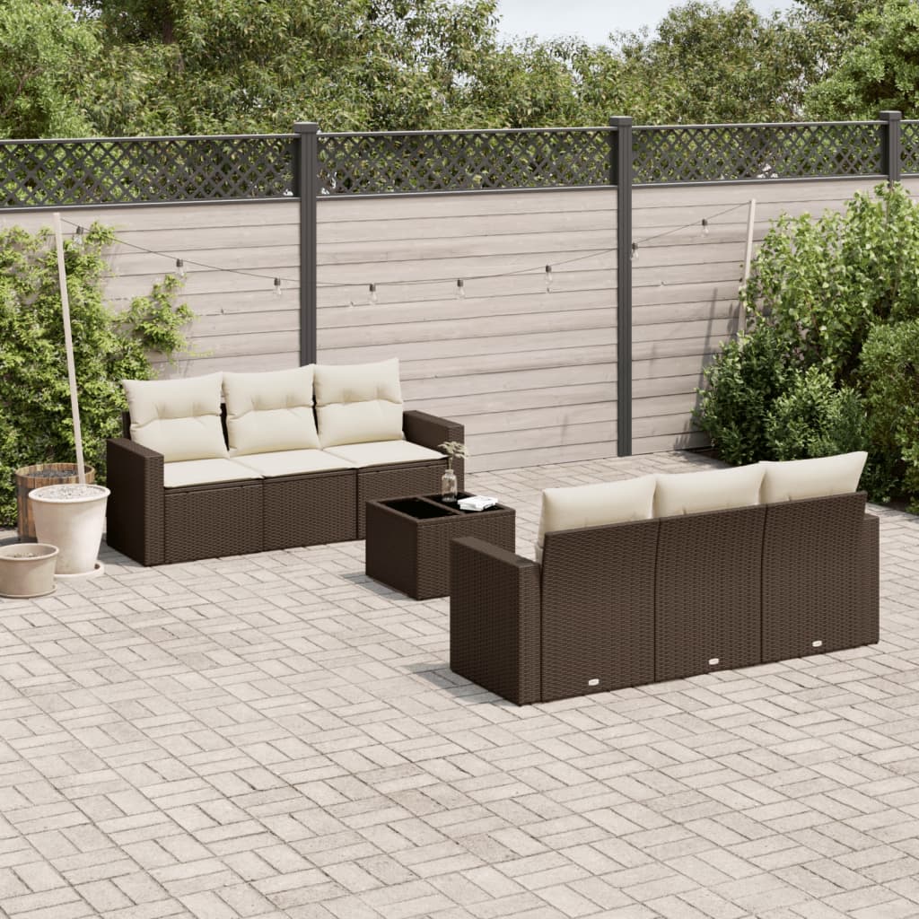 7-delige Loungeset met kussens poly rattan bruin is nu te koop bij PeponiXL, paradijselijk wonen!