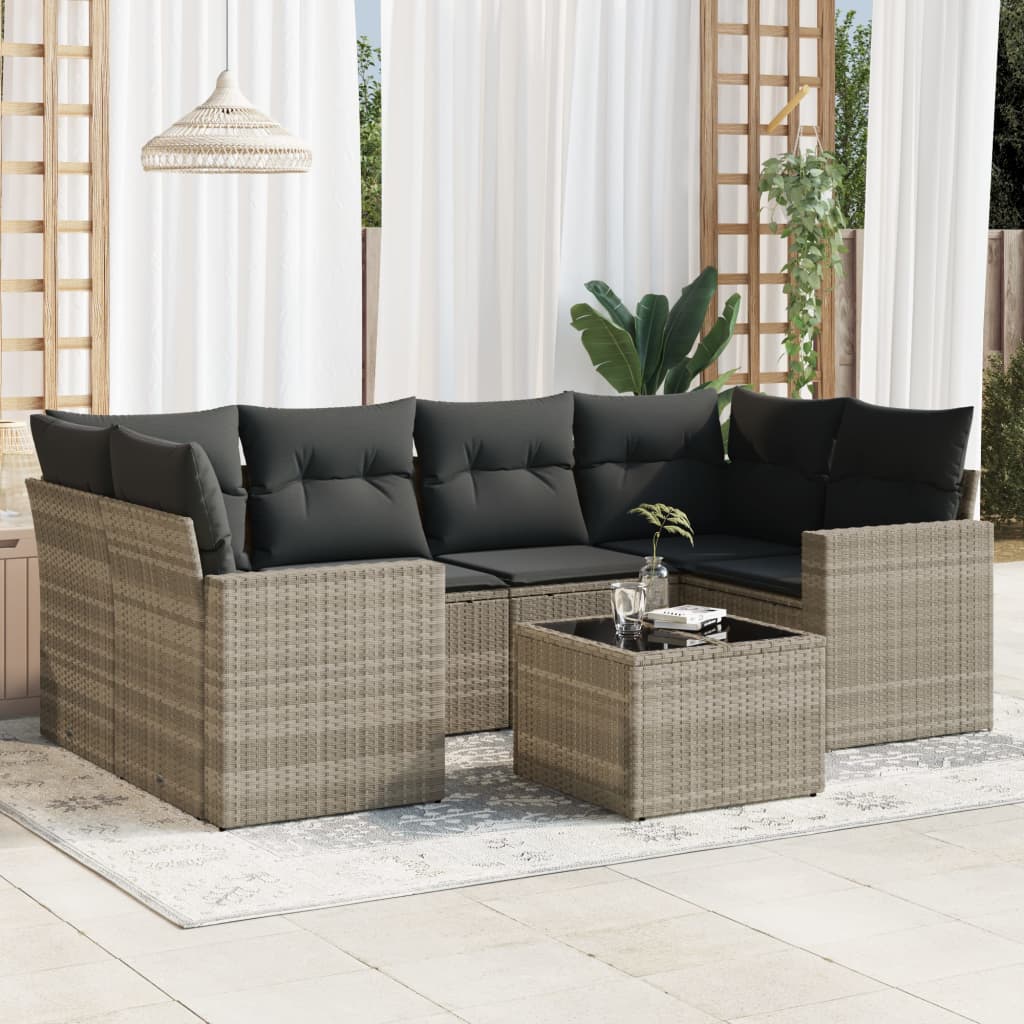 7-delige Loungeset met kussens poly rattan lichtgrijs is nu te koop bij PeponiXL, paradijselijk wonen!
