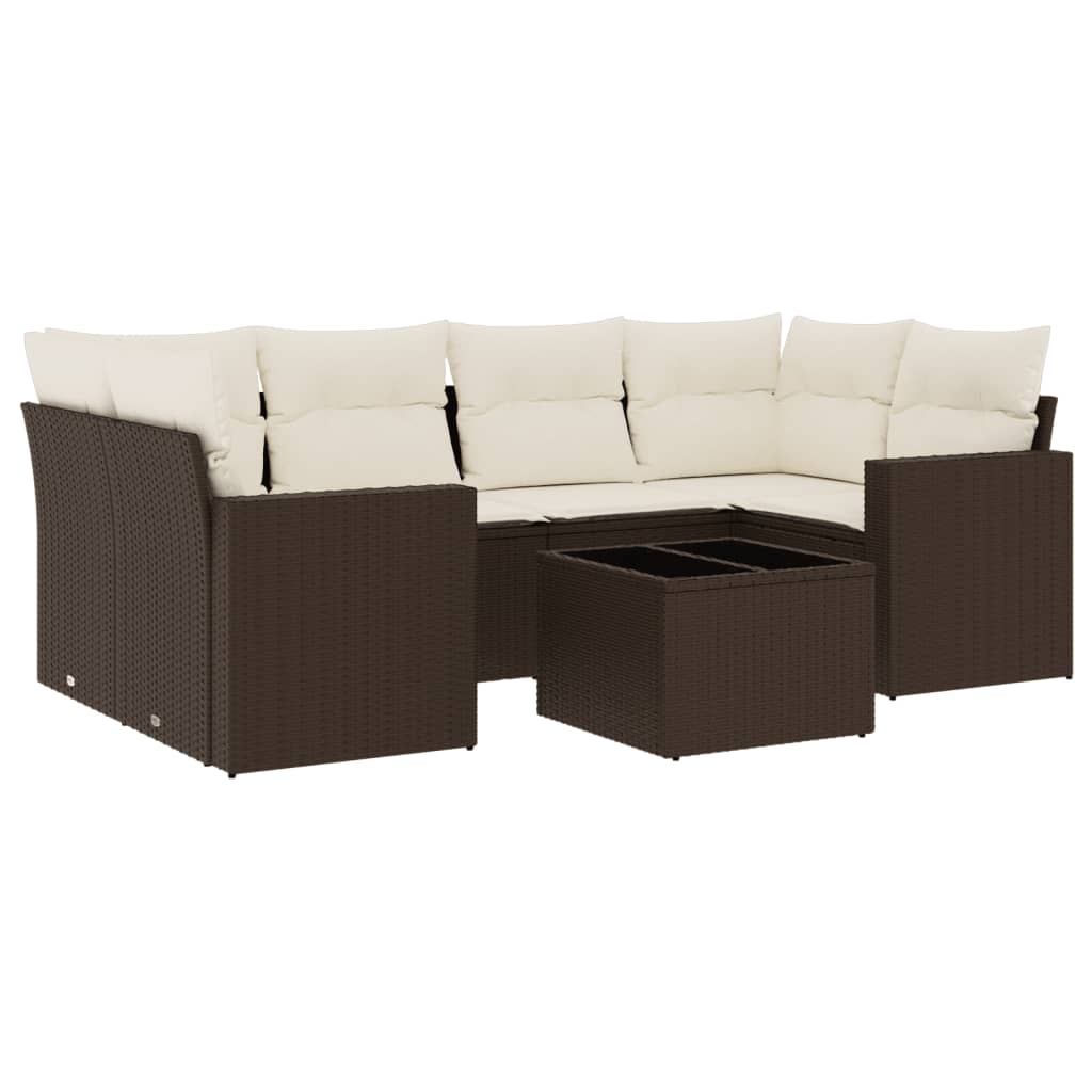 7-delige Loungeset met kussens poly rattan bruin is nu te koop bij PeponiXL, paradijselijk wonen!