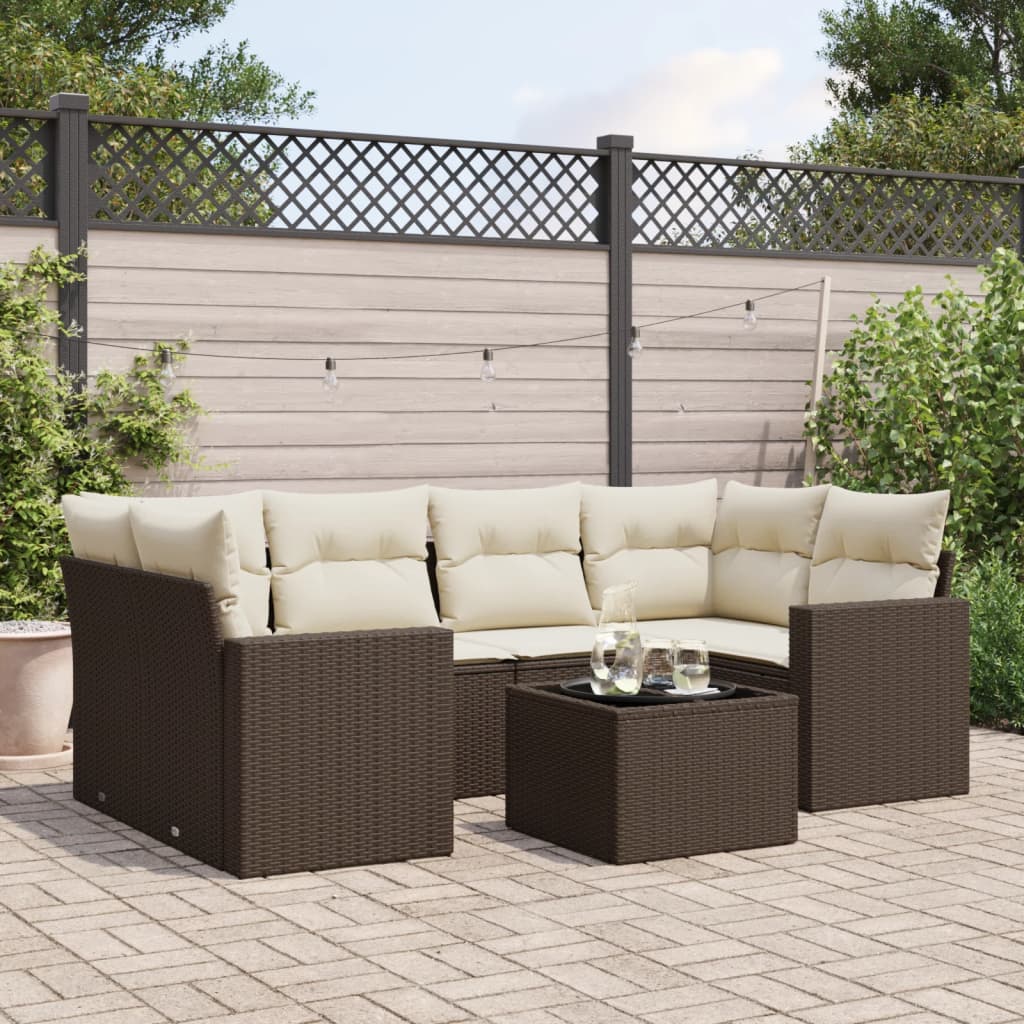 7-delige Loungeset met kussens poly rattan bruin is nu te koop bij PeponiXL, paradijselijk wonen!