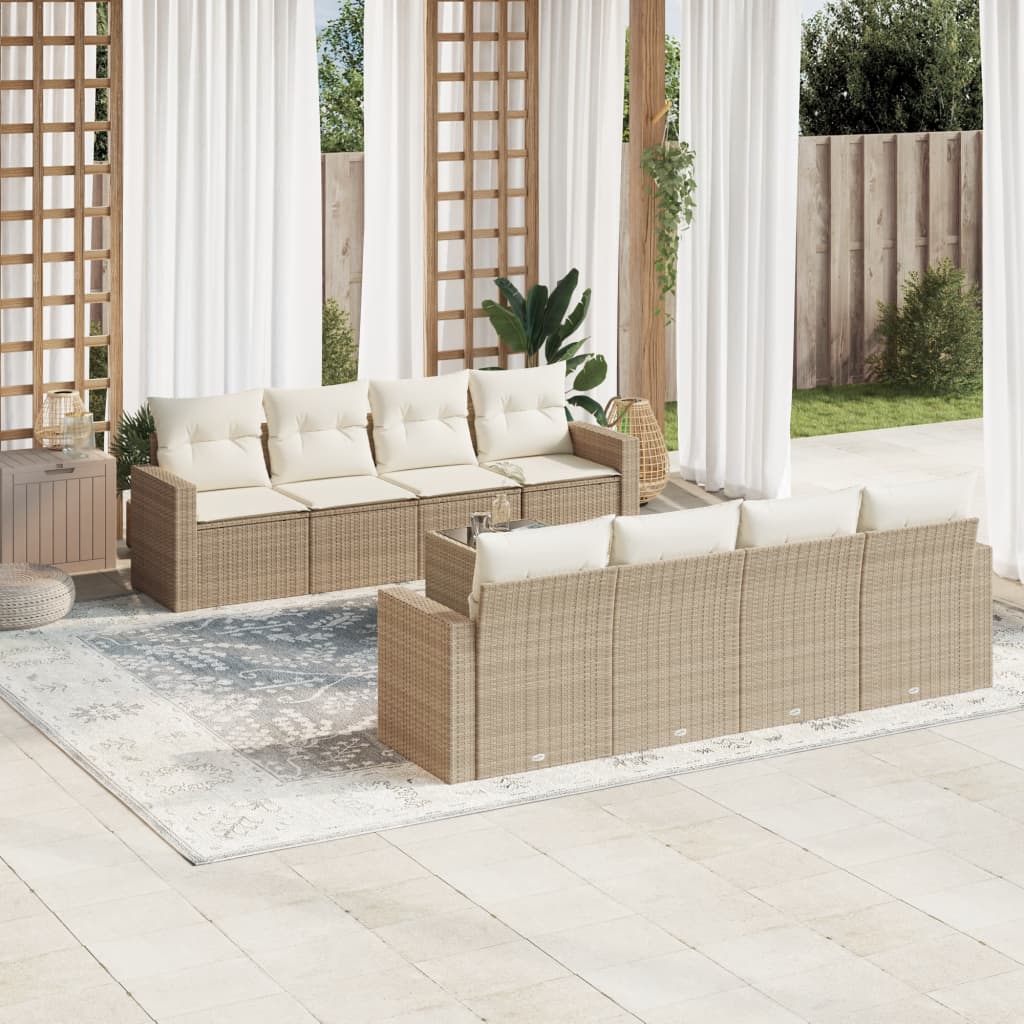 9-delige Loungeset met kussens poly rattan beige is nu te koop bij PeponiXL, paradijselijk wonen!