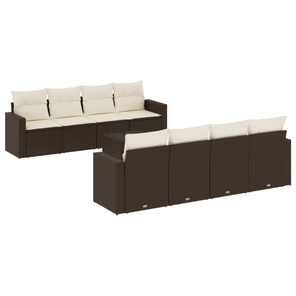 9-delige Loungeset met kussens poly rattan bruin is nu te koop bij PeponiXL, paradijselijk wonen!