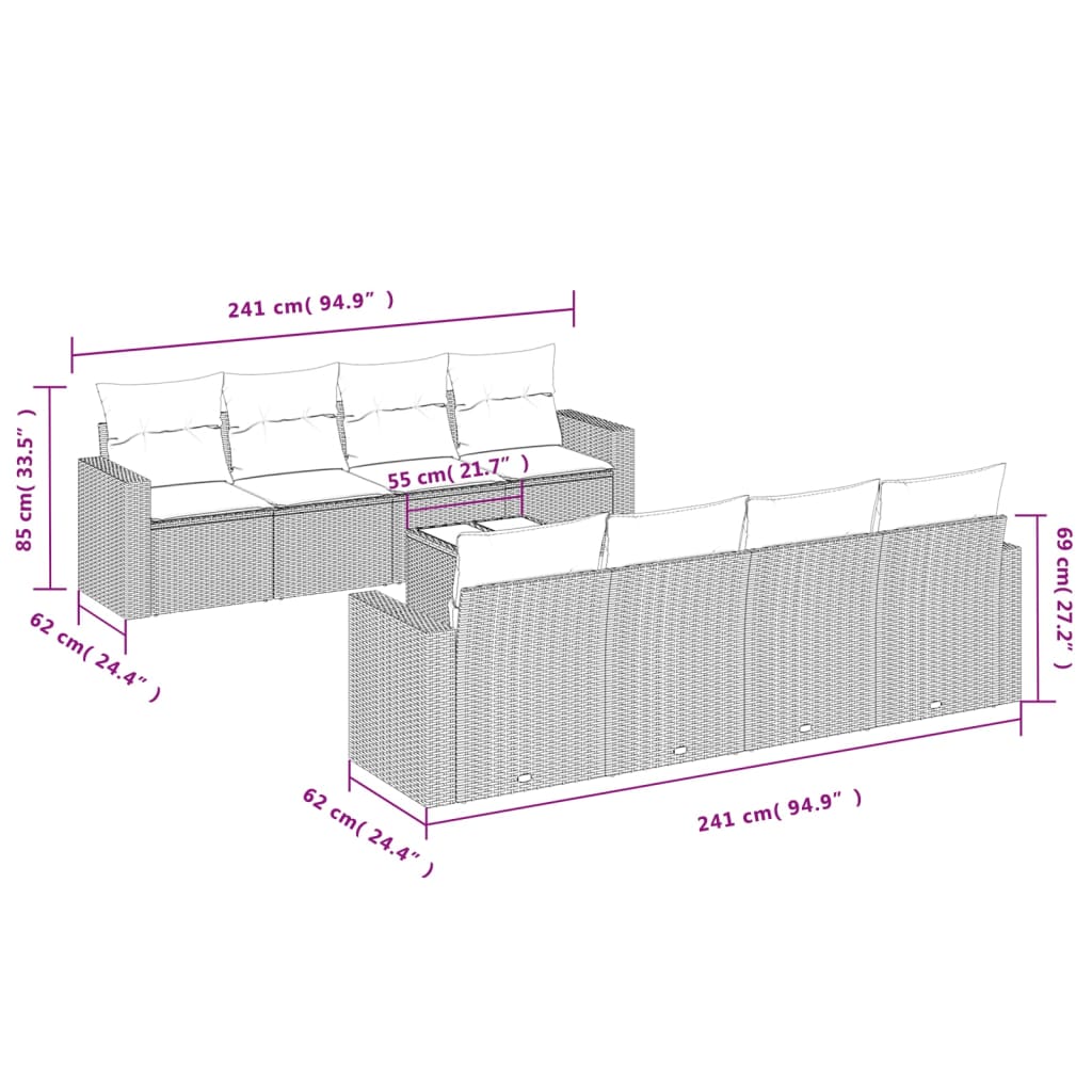 9-delige Loungeset met kussens poly rattan bruin is nu te koop bij PeponiXL, paradijselijk wonen!