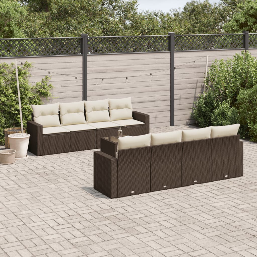9-delige Loungeset met kussens poly rattan bruin is nu te koop bij PeponiXL, paradijselijk wonen!