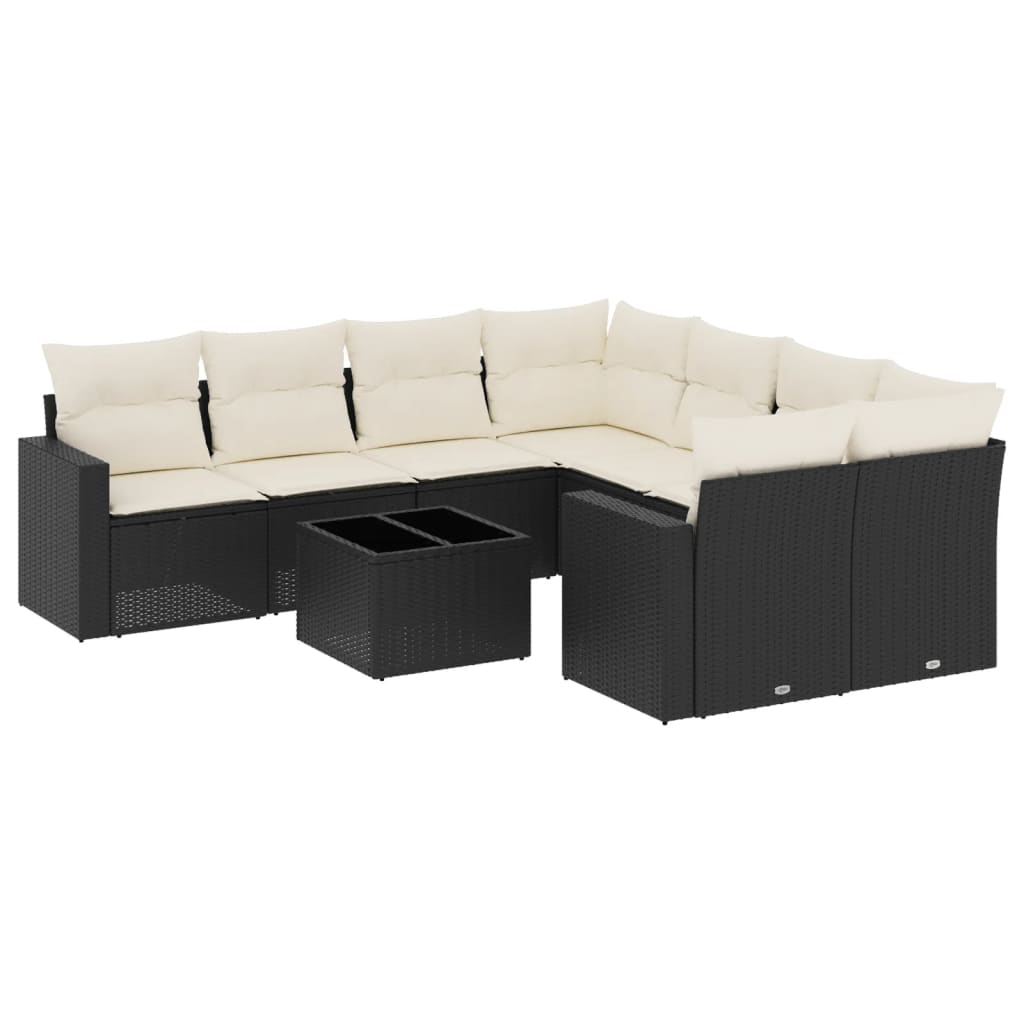 9-delige Loungeset met kussens poly rattan zwart is nu te koop bij PeponiXL, paradijselijk wonen!