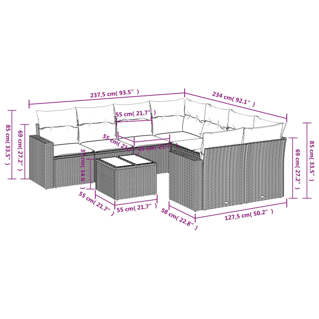 9-delige Loungeset met kussens poly rattan beige is nu te koop bij PeponiXL, paradijselijk wonen!