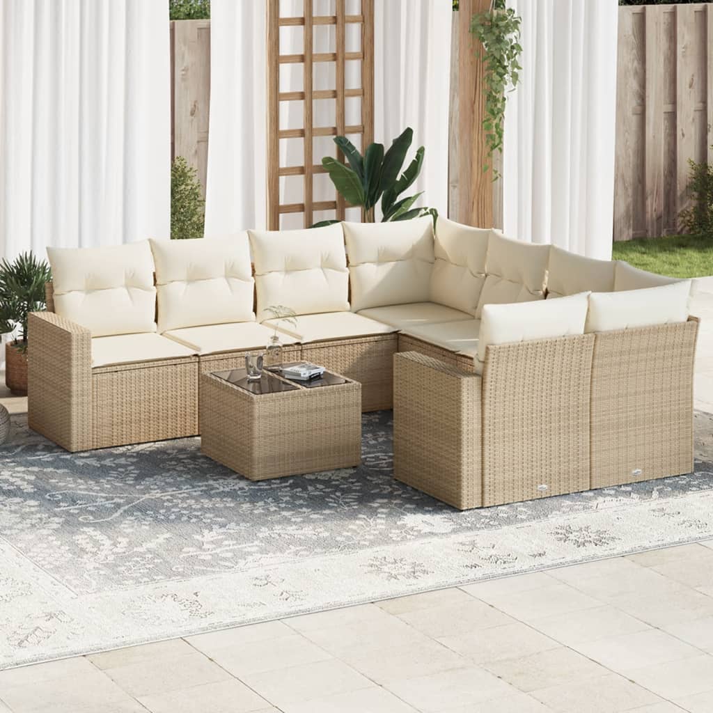 9-delige Loungeset met kussens poly rattan beige is nu te koop bij PeponiXL, paradijselijk wonen!