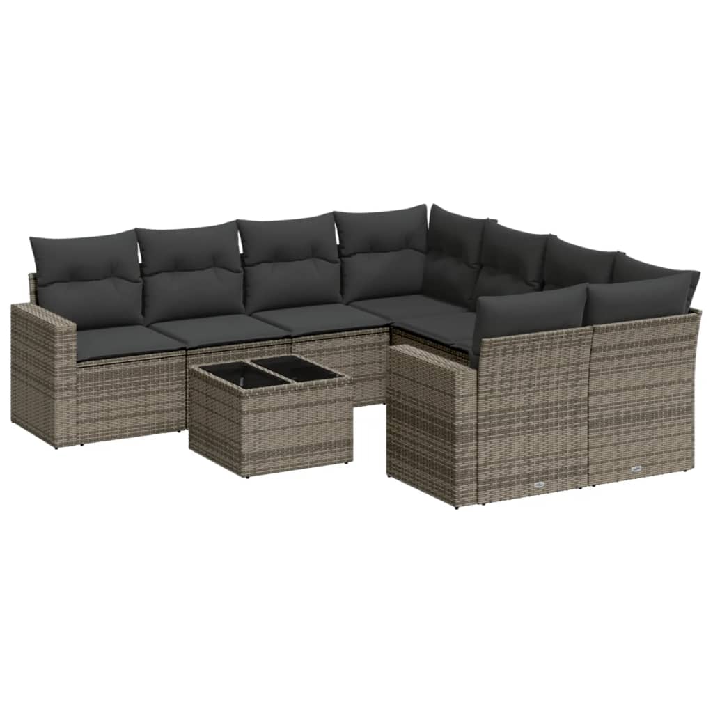 9-delige Loungeset met kussens poly rattan grijs is nu te koop bij PeponiXL, paradijselijk wonen!