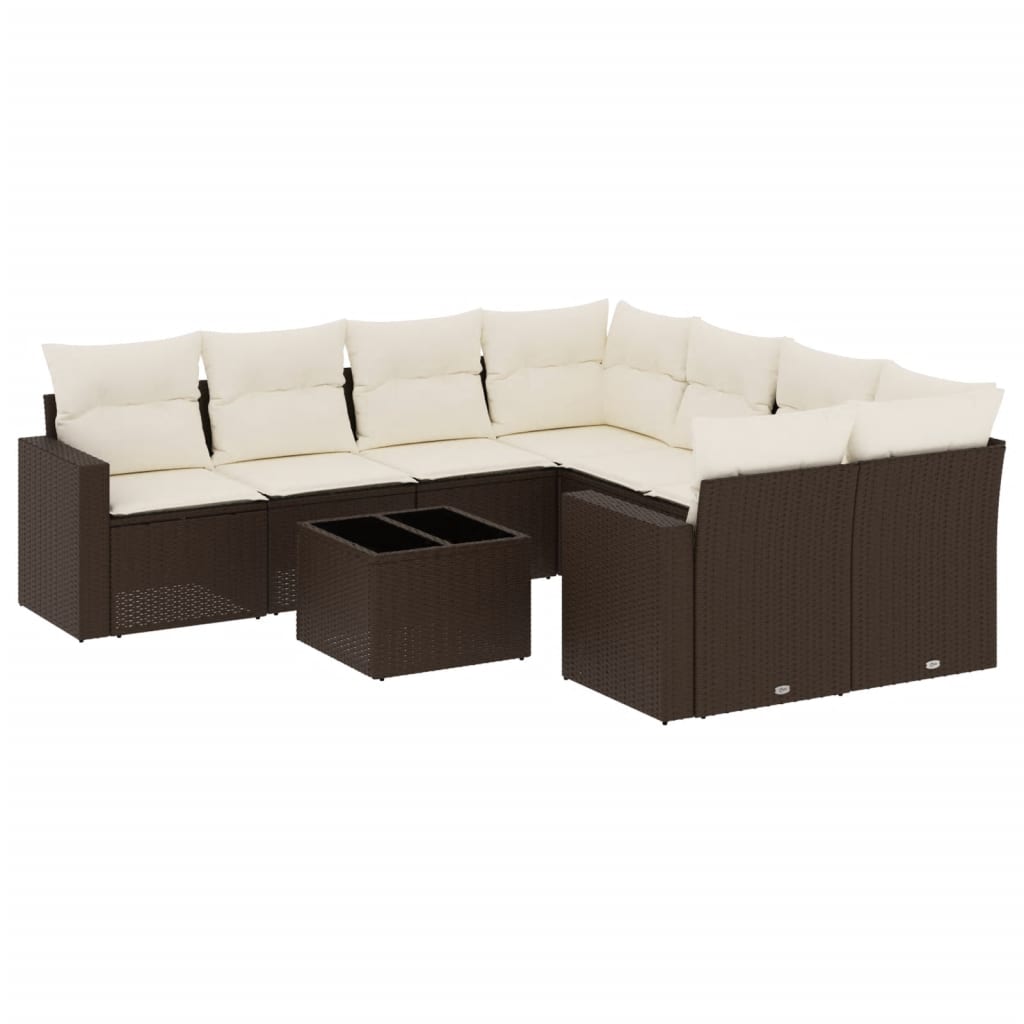 9-delige Loungeset met kussens poly rattan bruin is nu te koop bij PeponiXL, paradijselijk wonen!