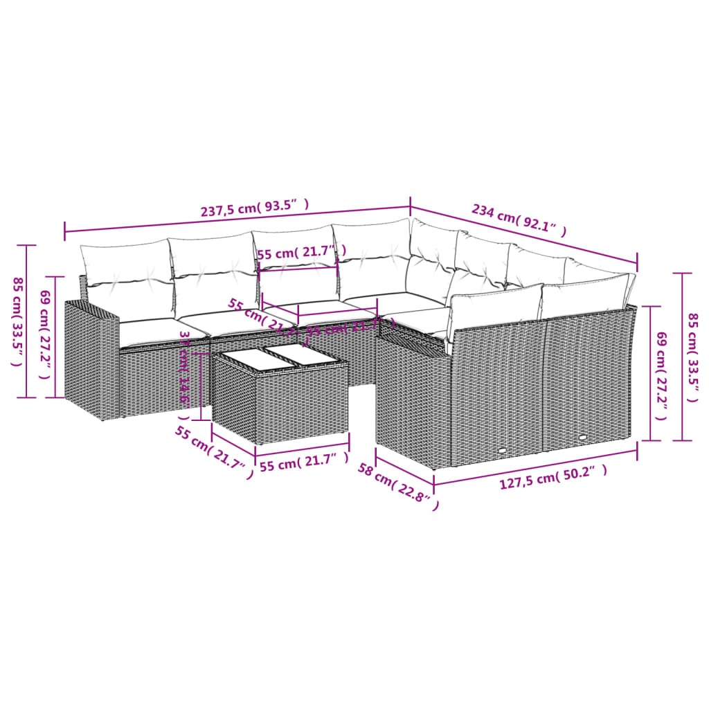 9-delige Loungeset met kussens poly rattan bruin is nu te koop bij PeponiXL, paradijselijk wonen!