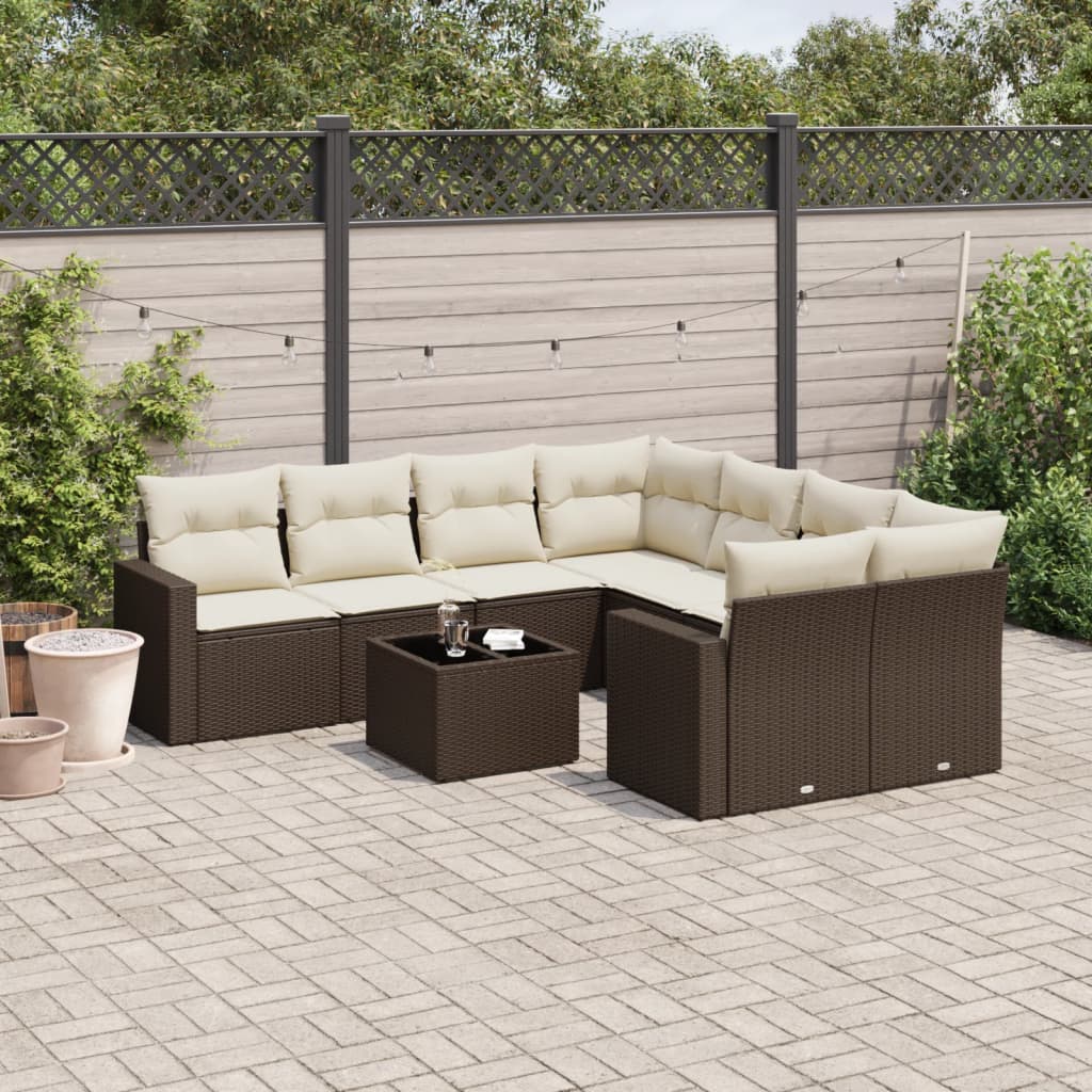 9-delige Loungeset met kussens poly rattan bruin is nu te koop bij PeponiXL, paradijselijk wonen!