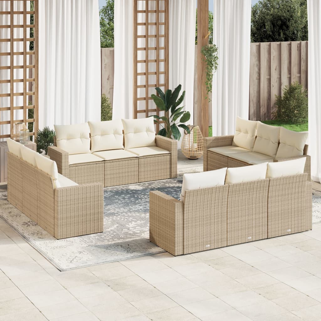12-delige Loungeset met kussens poly rattan beige is nu te koop bij PeponiXL, paradijselijk wonen!
