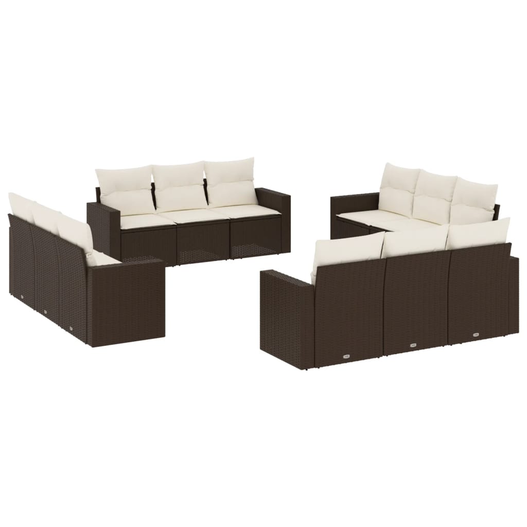 12-delige Loungeset met kussens poly rattan bruin is nu te koop bij PeponiXL, paradijselijk wonen!
