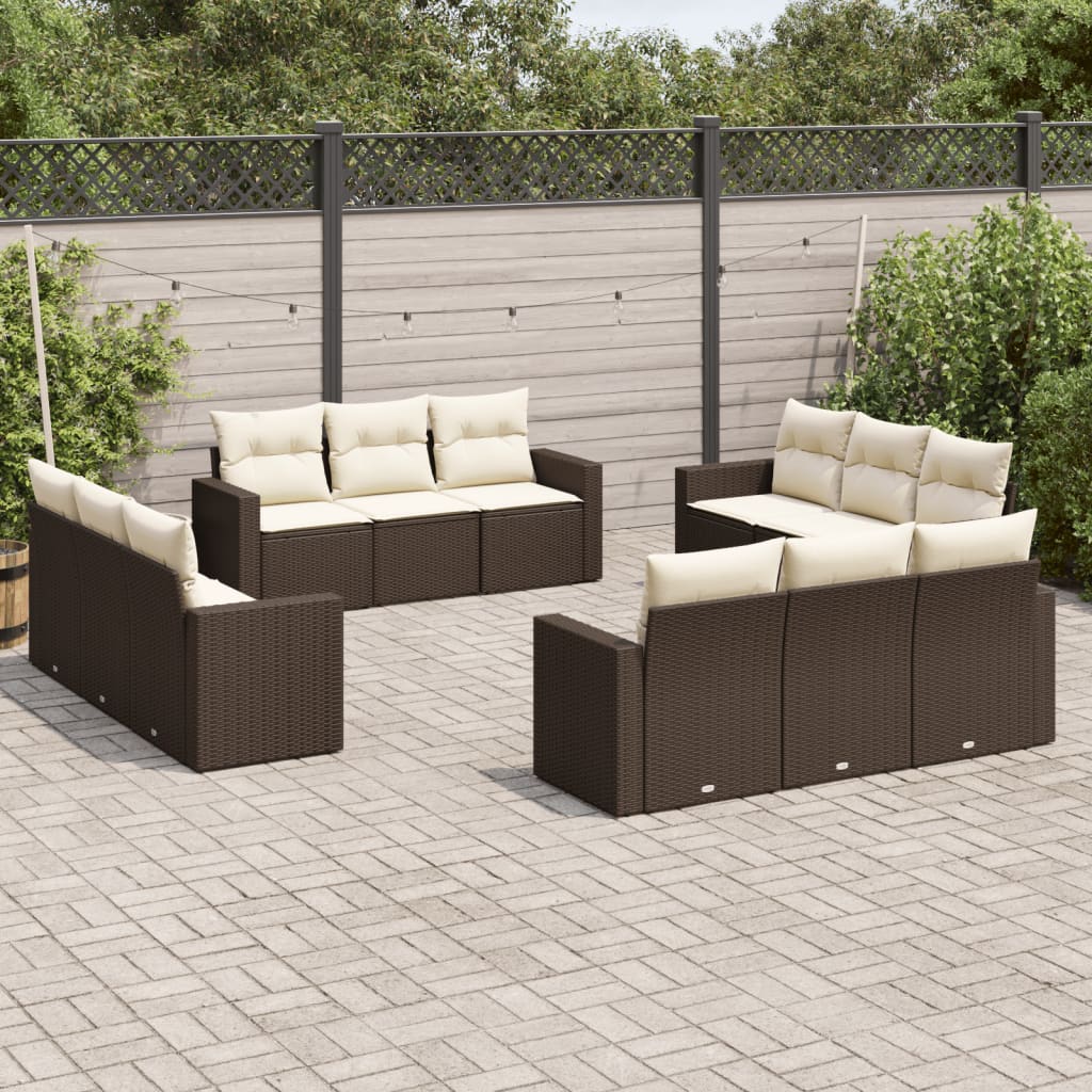 12-delige Loungeset met kussens poly rattan bruin is nu te koop bij PeponiXL, paradijselijk wonen!