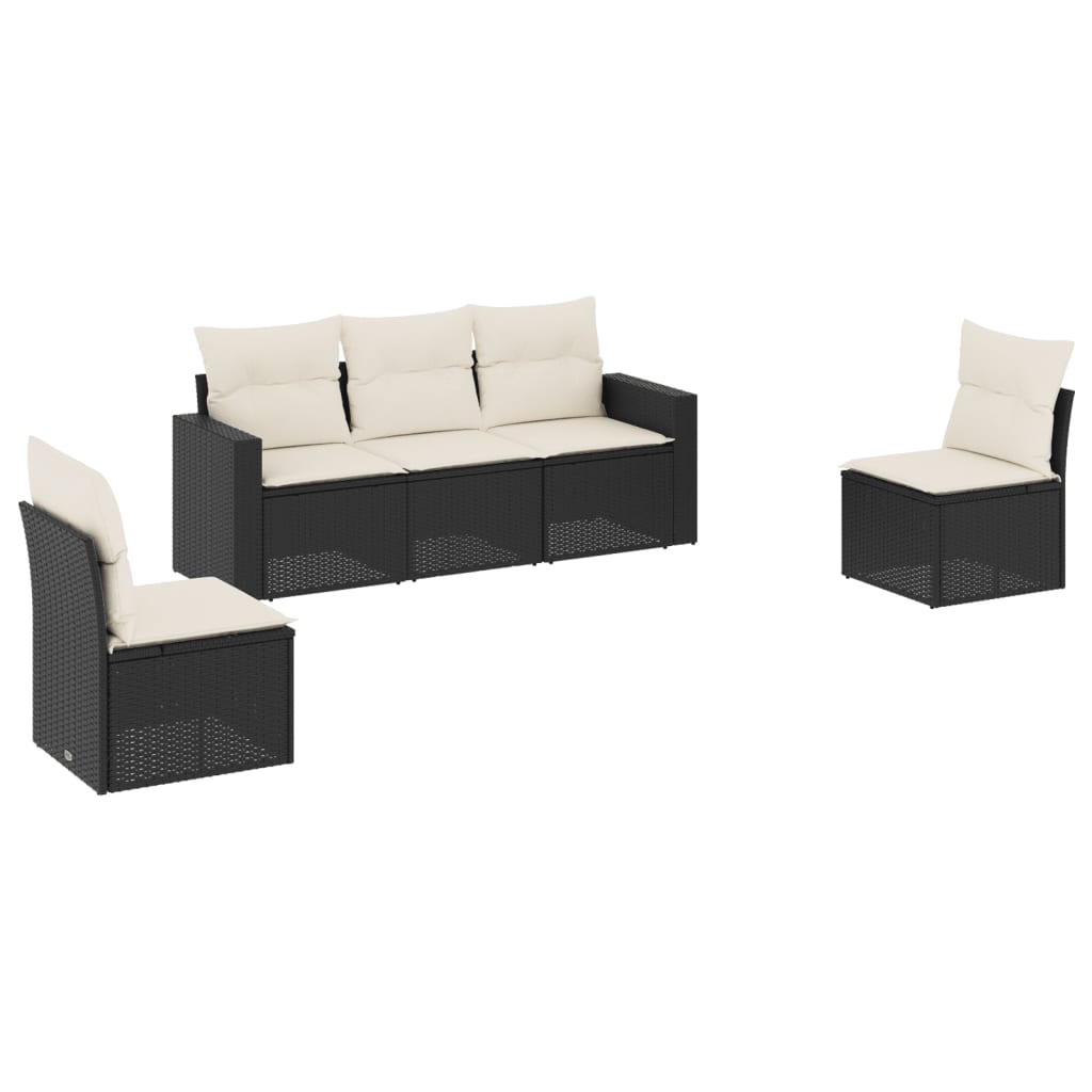 5-delige Loungeset met kussens poly rattan zwart is nu te koop bij PeponiXL, paradijselijk wonen!