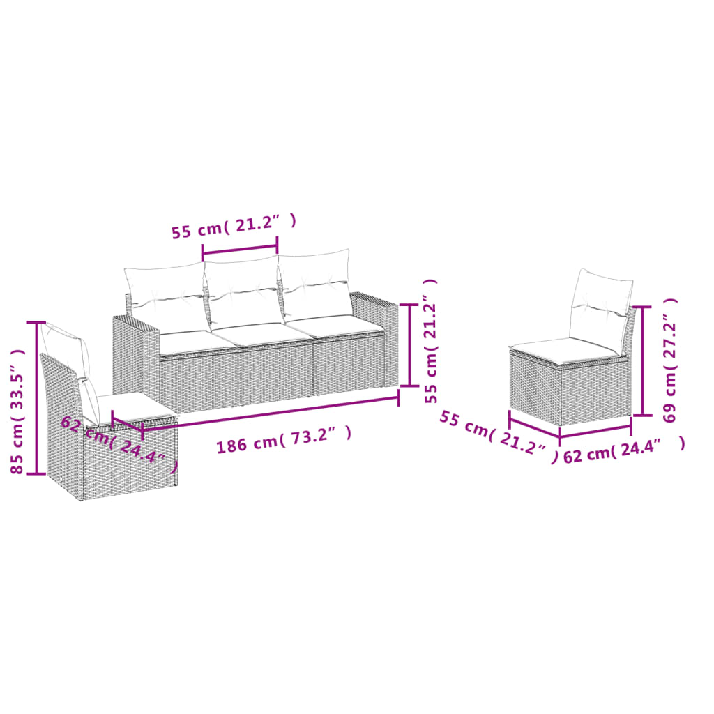 5-delige Loungeset met kussens poly rattan zwart is nu te koop bij PeponiXL, paradijselijk wonen!