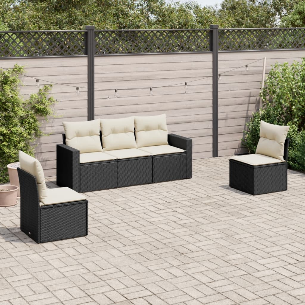 5-delige Loungeset met kussens poly rattan zwart is nu te koop bij PeponiXL, paradijselijk wonen!