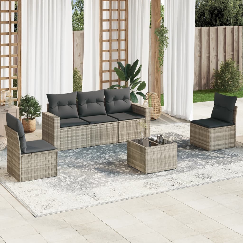 6-delige Loungeset met kussens poly rattan lichtgrijs is nu te koop bij PeponiXL, paradijselijk wonen!