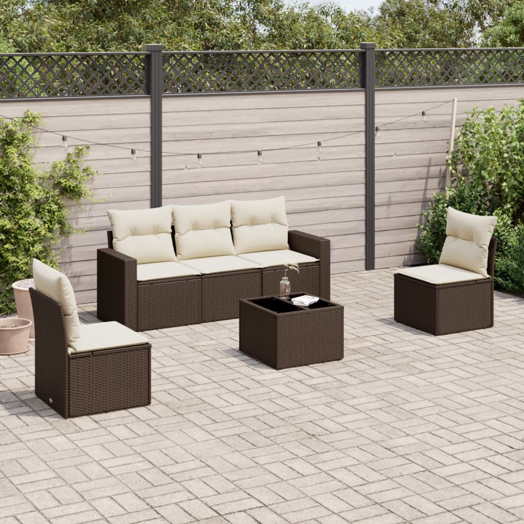 6-delige Loungeset met kussens poly rattan bruin is nu te koop bij PeponiXL, paradijselijk wonen!