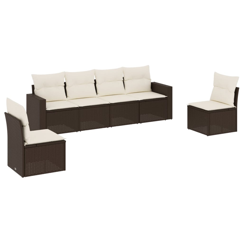 6-delige Loungeset met kussens poly rattan bruin is nu te koop bij PeponiXL, paradijselijk wonen!