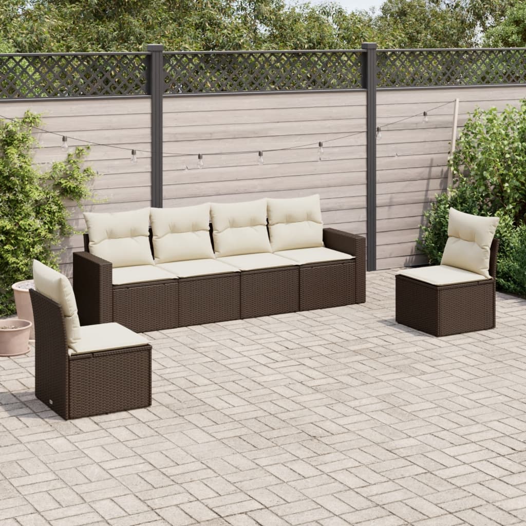 6-delige Loungeset met kussens poly rattan bruin is nu te koop bij PeponiXL, paradijselijk wonen!