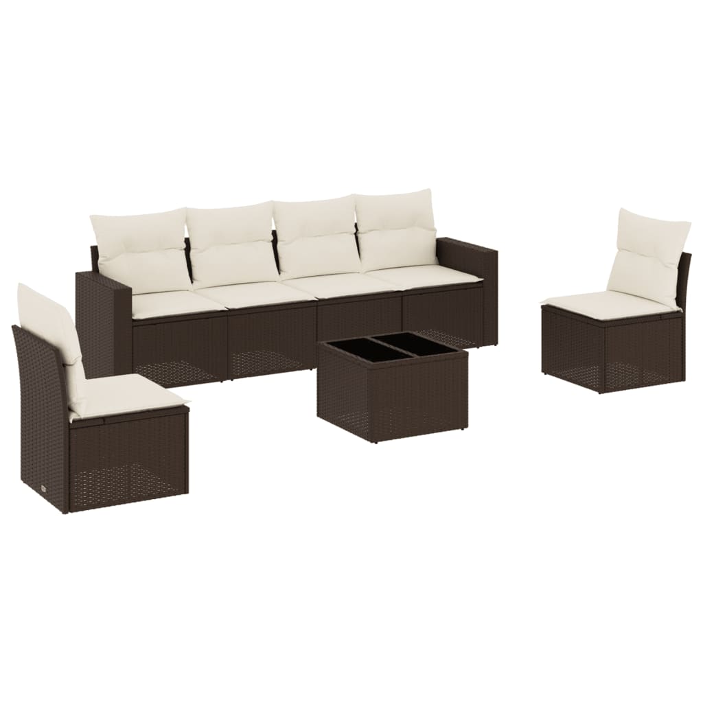 7-delige Loungeset met kussens poly rattan bruin is nu te koop bij PeponiXL, paradijselijk wonen!