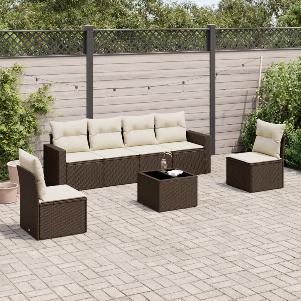 7-delige Loungeset met kussens poly rattan bruin is nu te koop bij PeponiXL, paradijselijk wonen!