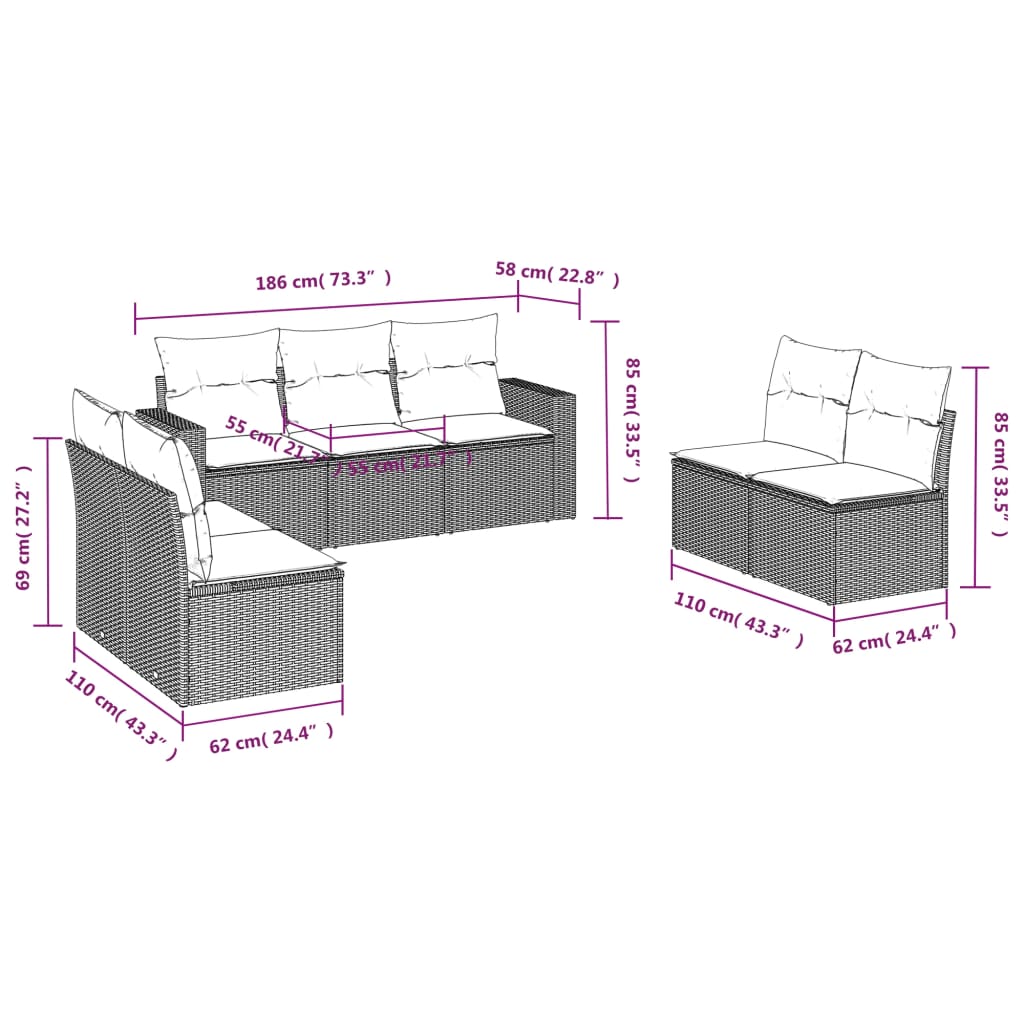 7-delige Loungeset met kussens poly rattan lichtgrijs is nu te koop bij PeponiXL, paradijselijk wonen!