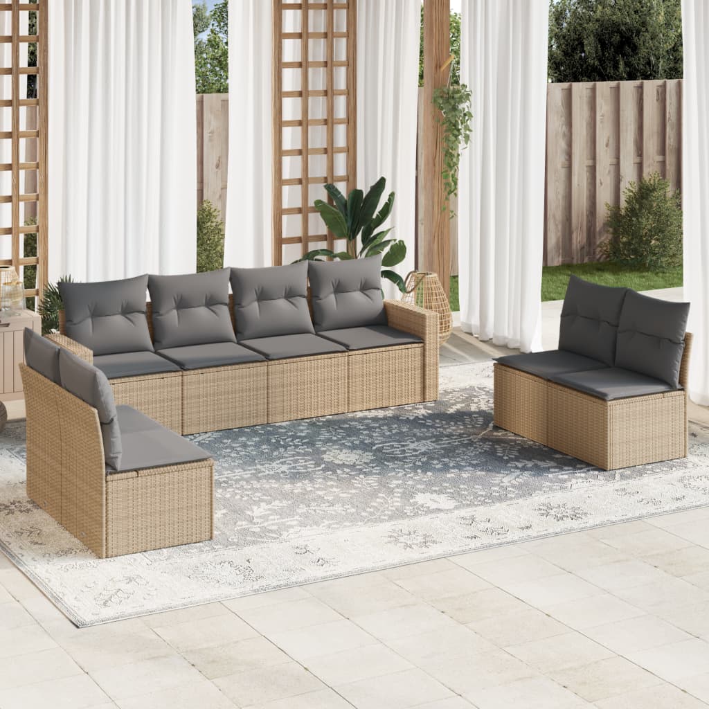 9-delige Loungeset met kussens poly rattan beige is nu te koop bij PeponiXL, paradijselijk wonen!