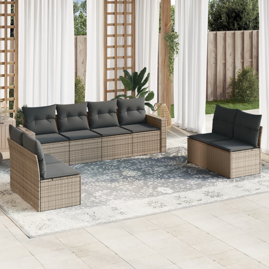 9-delige Loungeset met kussens poly rattan grijs is nu te koop bij PeponiXL, paradijselijk wonen!