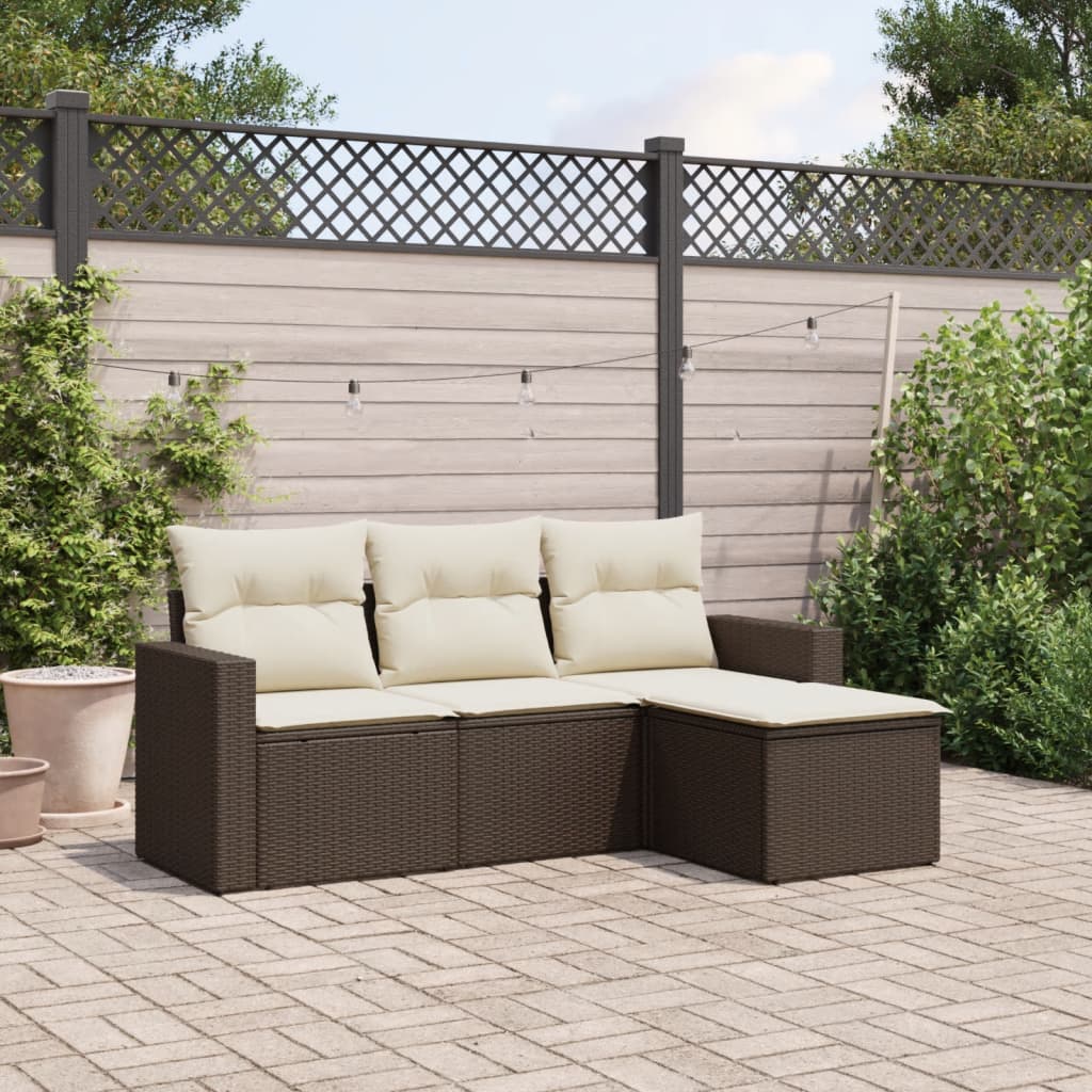 4-delige Loungeset met kussens poly rattan bruin is nu te koop bij PeponiXL, paradijselijk wonen!