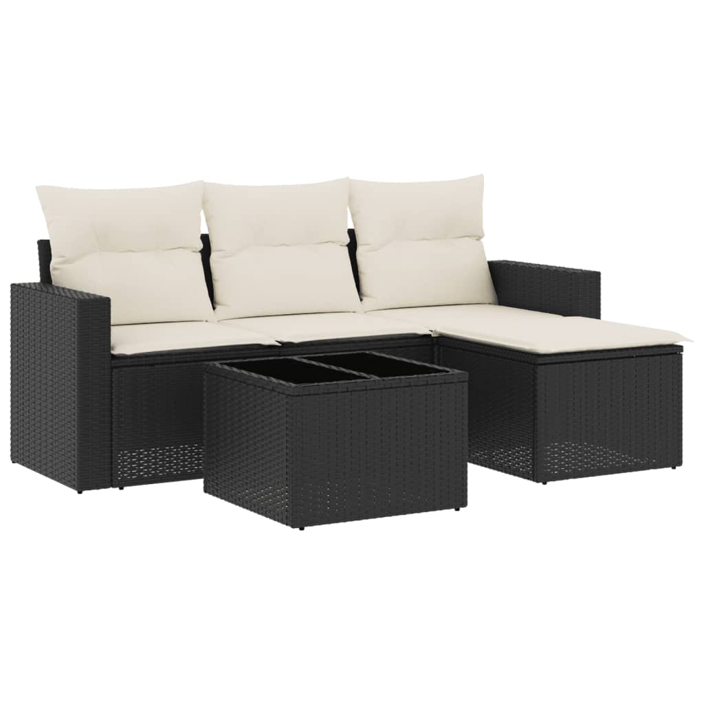 5-delige Loungeset met kussens poly rattan zwart is nu te koop bij PeponiXL, paradijselijk wonen!