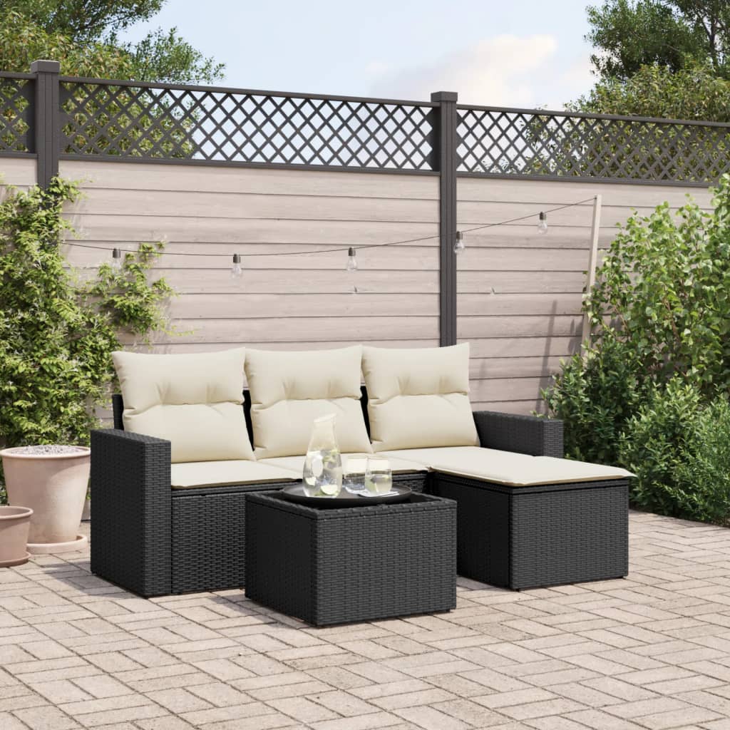 5-delige Loungeset met kussens poly rattan zwart is nu te koop bij PeponiXL, paradijselijk wonen!