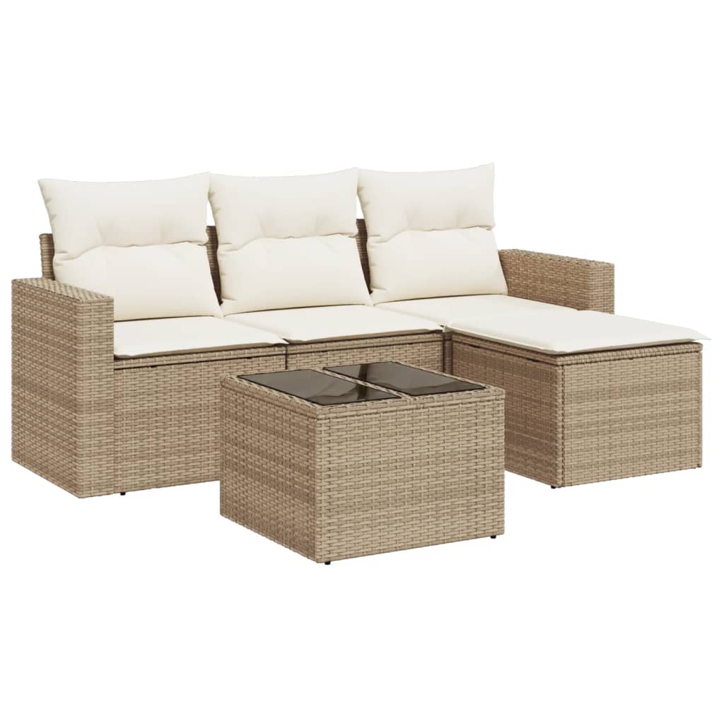 5-delige Loungeset met kussens poly rattan beige is nu te koop bij PeponiXL, paradijselijk wonen!