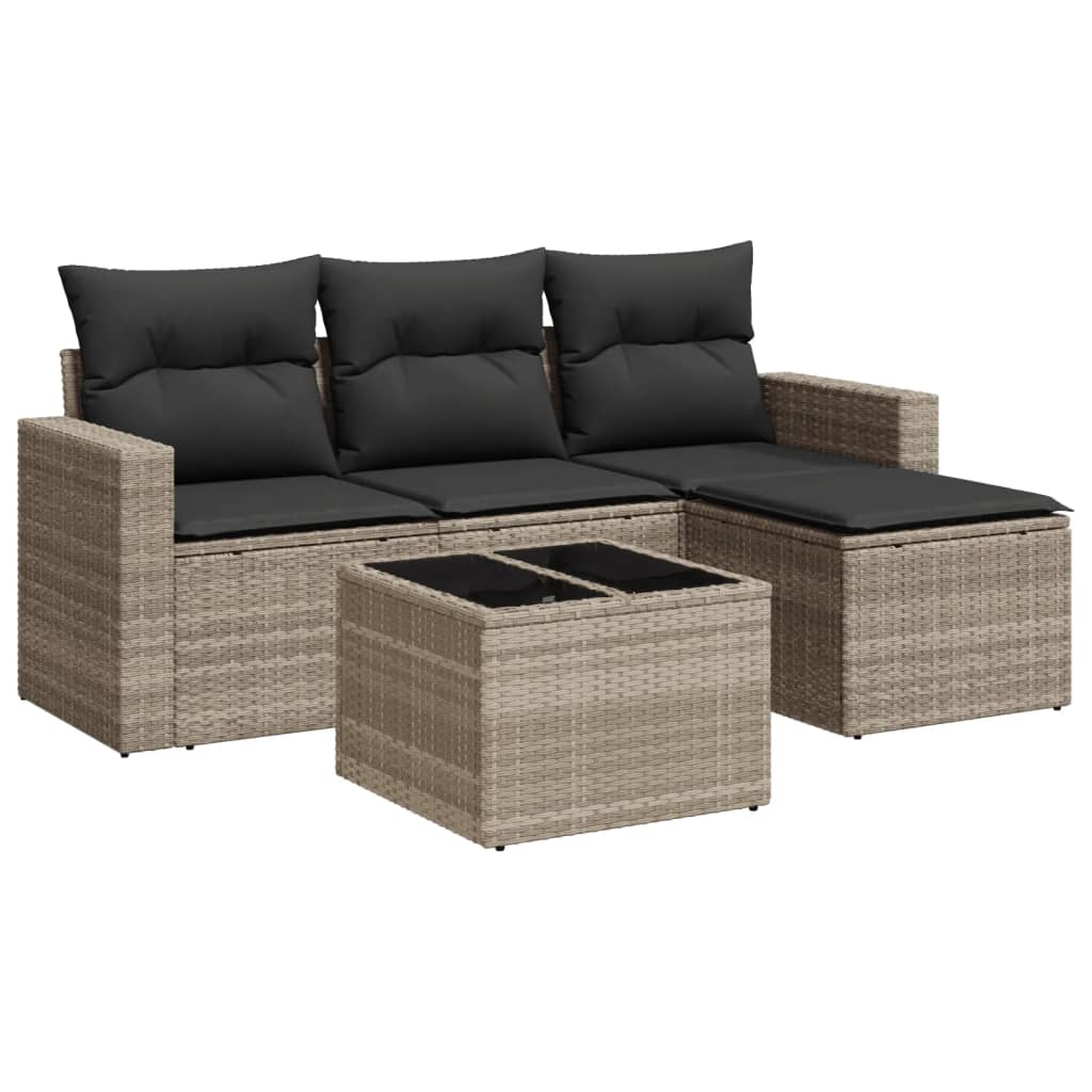 5-delige Loungeset met kussens poly rattan lichtgrijs is nu te koop bij PeponiXL, paradijselijk wonen!