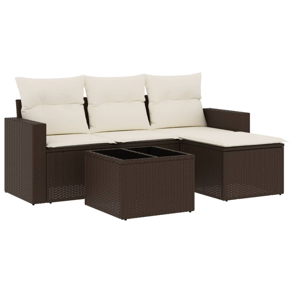 5-delige Loungeset met kussens poly rattan bruin is nu te koop bij PeponiXL, paradijselijk wonen!