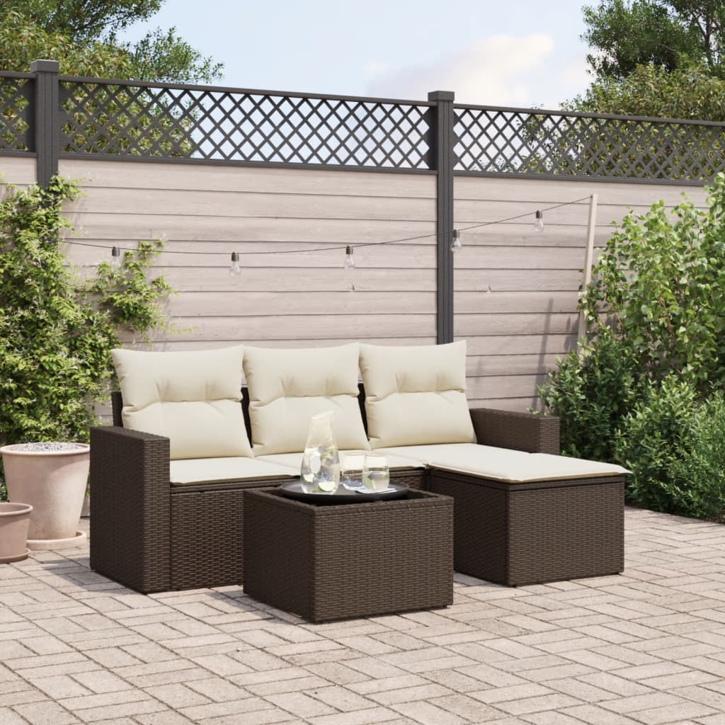 5-delige Loungeset met kussens poly rattan bruin is nu te koop bij PeponiXL, paradijselijk wonen!