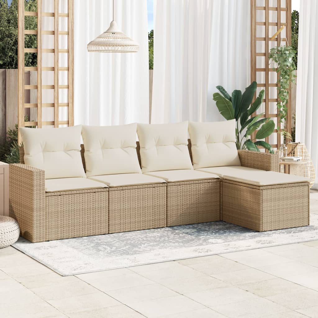 5-delige Loungeset met kussens poly rattan beige is nu te koop bij PeponiXL, paradijselijk wonen!