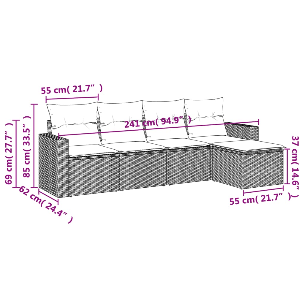 5-delige Loungeset met kussens poly rattan bruin is nu te koop bij PeponiXL, paradijselijk wonen!