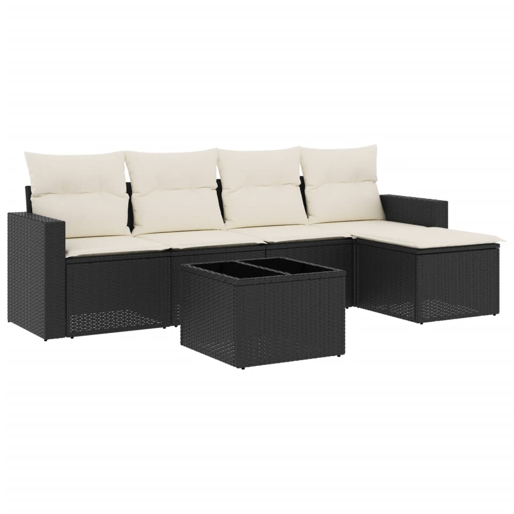6-delige Loungeset met kussens poly rattan zwart is nu te koop bij PeponiXL, paradijselijk wonen!