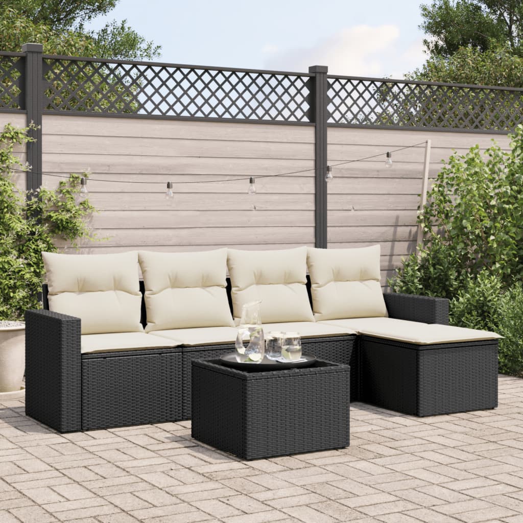 6-delige Loungeset met kussens poly rattan zwart is nu te koop bij PeponiXL, paradijselijk wonen!