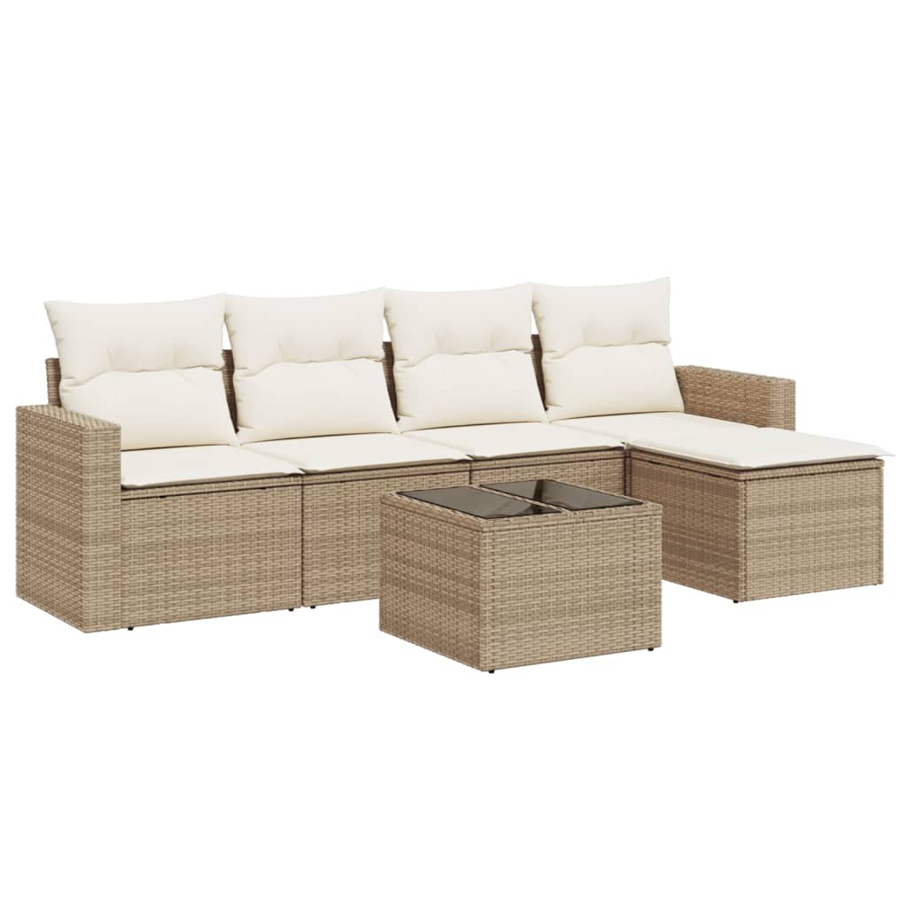 6-delige Loungeset met kussens poly rattan beige is nu te koop bij PeponiXL, paradijselijk wonen!