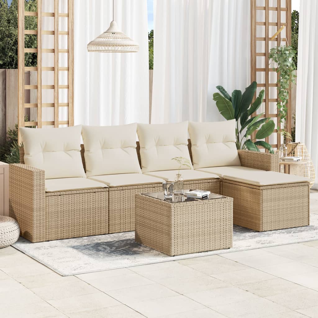 6-delige Loungeset met kussens poly rattan beige is nu te koop bij PeponiXL, paradijselijk wonen!