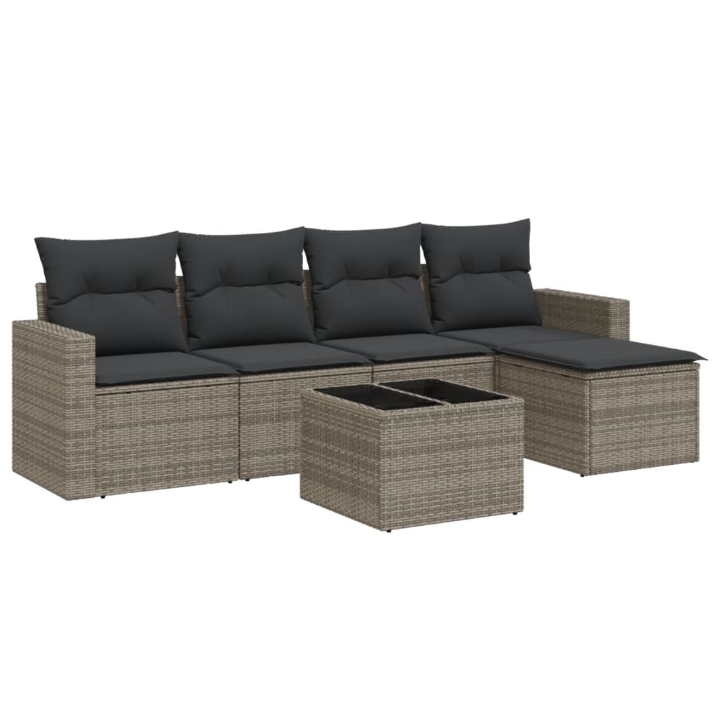 6-delige Loungeset met kussens poly rattan grijs is nu te koop bij PeponiXL, paradijselijk wonen!