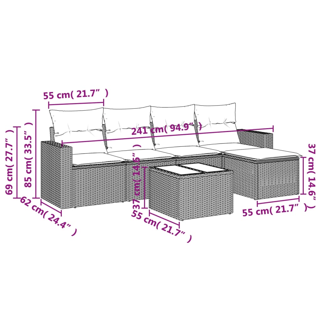 6-delige Loungeset met kussens poly rattan grijs is nu te koop bij PeponiXL, paradijselijk wonen!